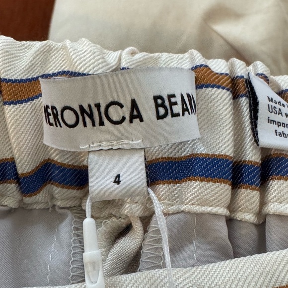 VERONICA BEARD Grigore cream, blue brown stripe Pant Size 4 NWT - Picture 15 of 16